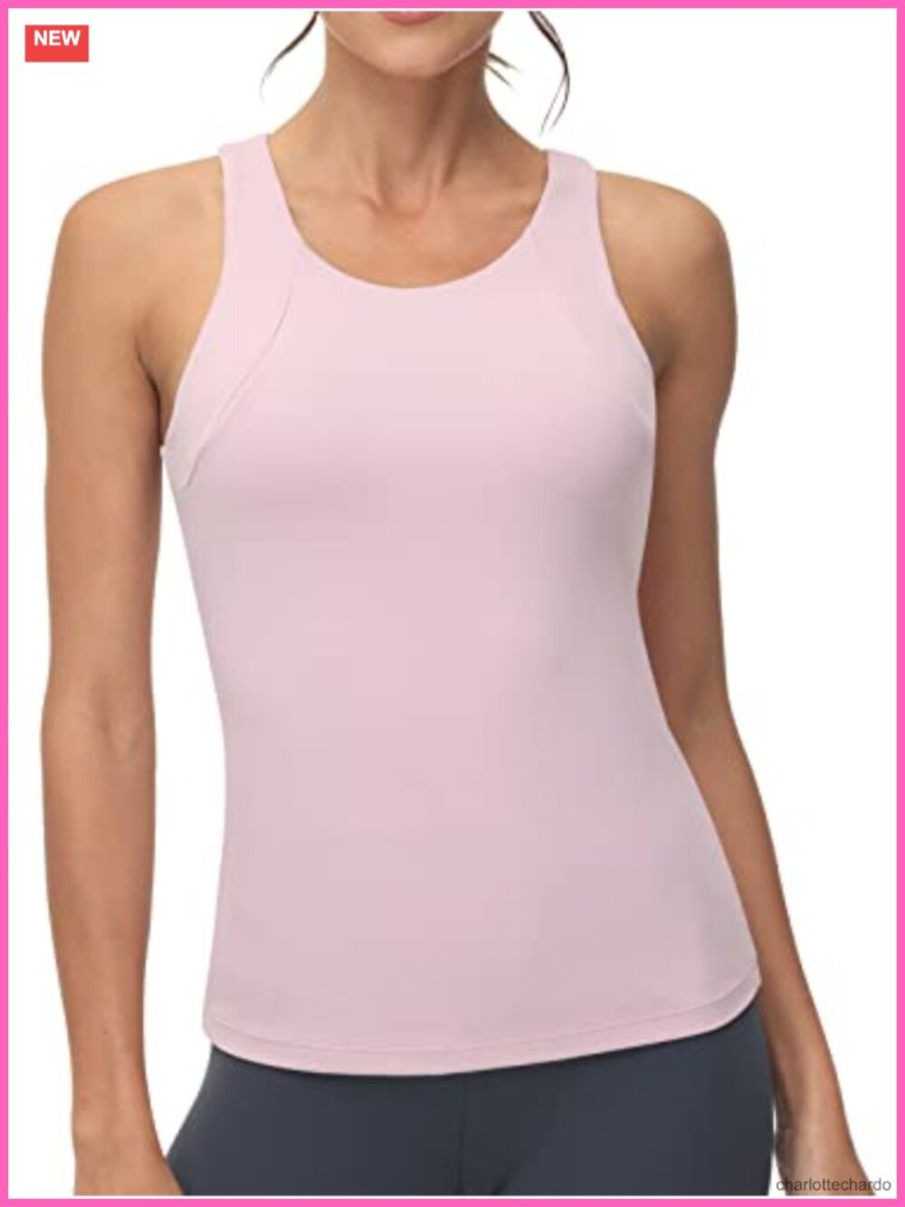 High Neck Workout Tank Top with Built-in Shelf Bra Racerback Yoga Gym Shirt